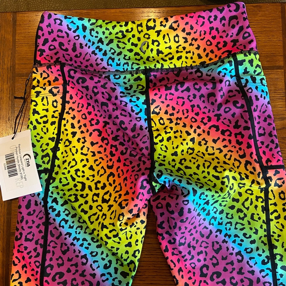 Zyia rainbow leopard light n tight hustle shorts